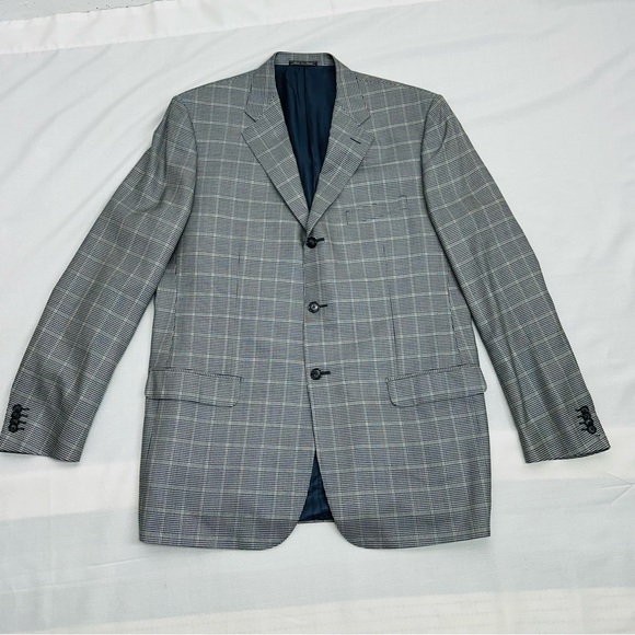 Corneliani Men's Size 56L Spencer Virgin Wool Silk Blue Micro Houndstooth Jacket - Picture 10 of 15